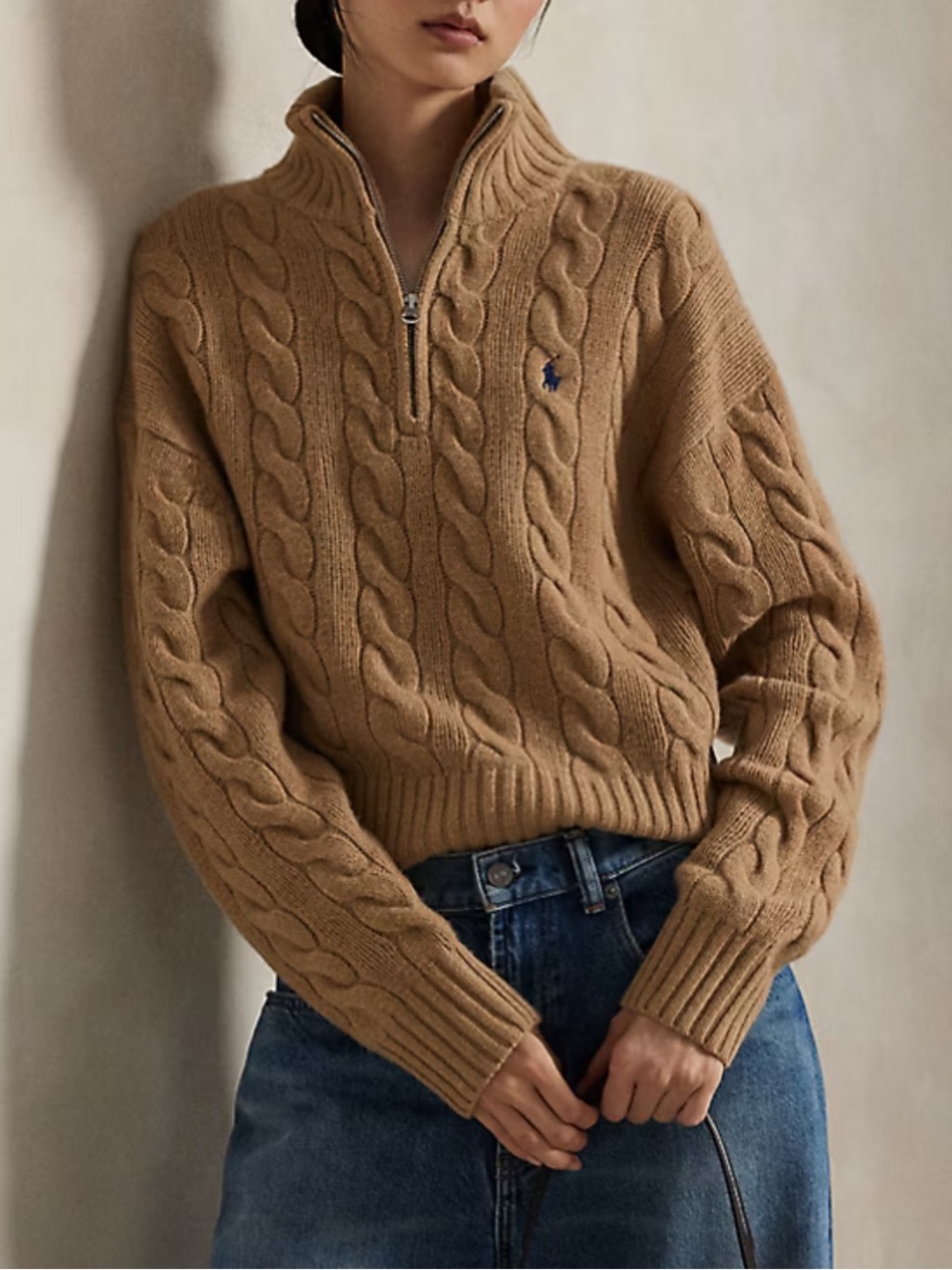 Ralph Lauren Cable Wool-Cashmere Half-Zip Sweater